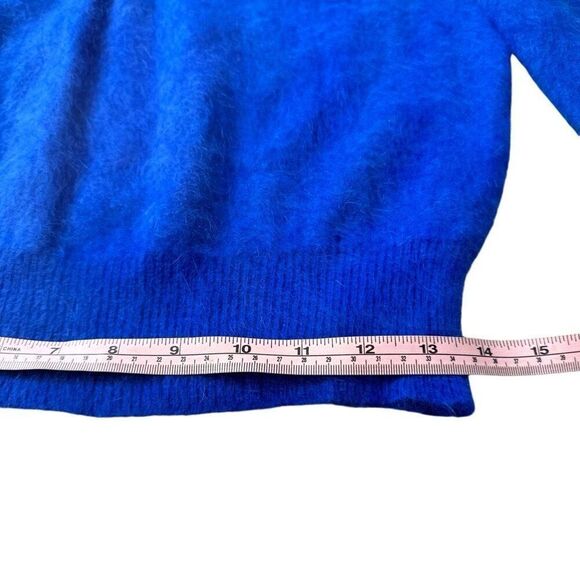 Vintage 80s Angora Sweater Women’s Med Fuzzy Blue Purple Pearl Embellished - Picture 7 of 14